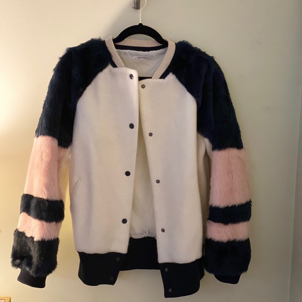 Zara Faux Fur Varsity Jacket